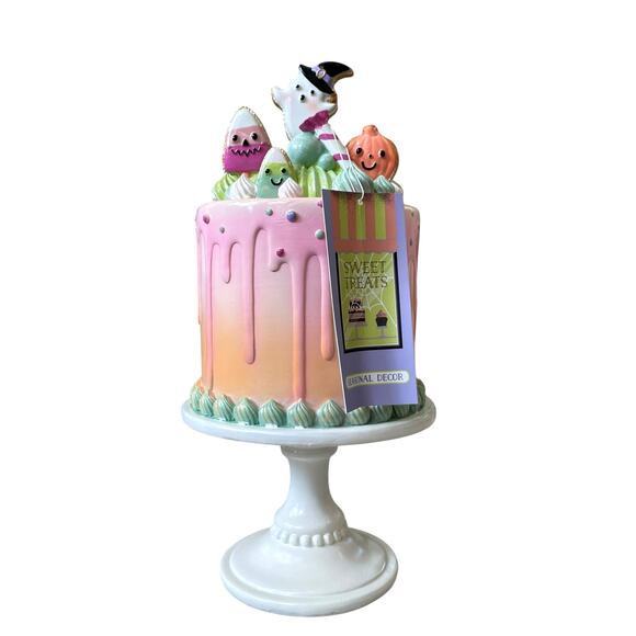 Sweet Treats Halloween Candy Corn Ghost Cake Decor 14in Resin Pastel Decor NEW - Picture 2 of 16